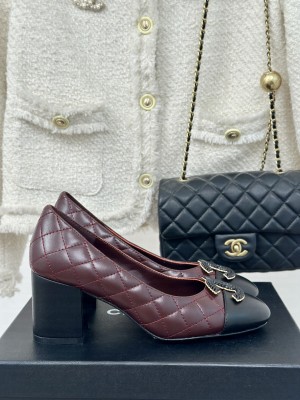 Chanel Women's Quilted Lambskin Leather Pumps Burgundy