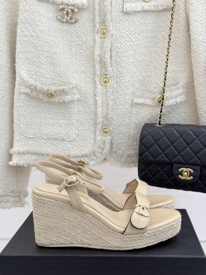 Chanel Rope CC Wedge Beige sandals