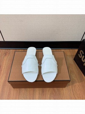 Loro Piana Calfskin Flat Slippers White