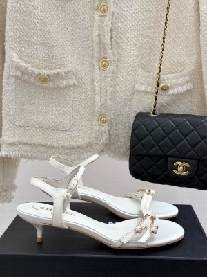 Chanel Calfskin Heel Slides Sandal 3.5cm with Pin Buckle White 2025