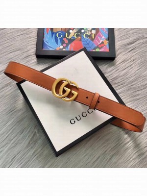 Gucci Calfskin Belt 30mm with GG Buckle Brown/Gold 2020 Collection
