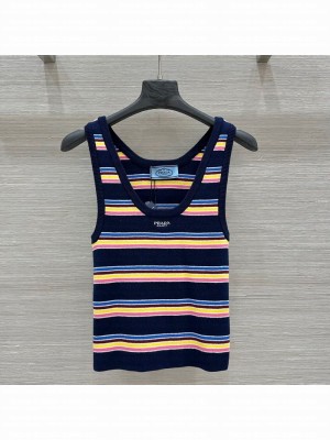 Prada Cotton Striped Vest Blue/Multicolor 2025