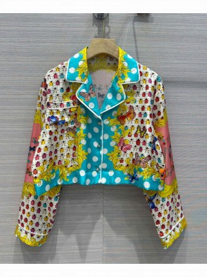 Versace Women's Butterflies Crop Silk Shirt Blue