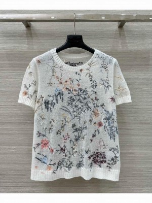 Christian Dior Women's Heavy Embroidery Sweater Cream