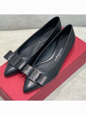 Salvatore Ferragamo Viva Lambskin Bow Flat Ballerinas/Wedge Pumps Black Spring/Summer 2021 Collection