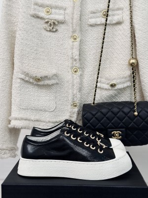 Chanel 3.5cm Platform Calfskin Sneakers Black