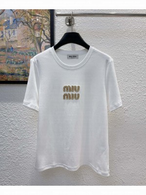 Miumiu Women's Letter Beaded T-shirt White