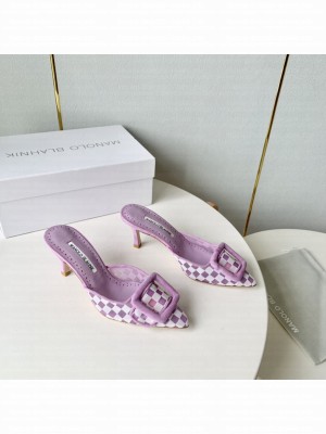MANOLO BLAHNIK MAYSALEBIUS Purple Mesh Checkered Mules