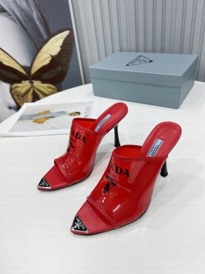 Prada 10cm TPU Mules Transparent Slides 2022 Collection Red