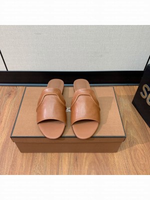 Loro Piana Calfskin Flat Slippers Brown