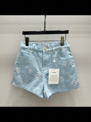 Chanel Cotton Denim Shorts Light Blue 2025