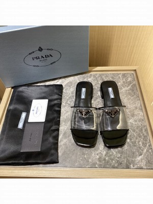 Prada Plexiglas Sandals Slides Flats 2022 Collection,Black