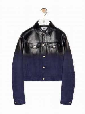 Loewe Women's Trucker Jacket In Nappa Lambskin Dark Blue