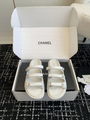 Chanel Calfskin Strap Beach Slide Sandals Cream 2025