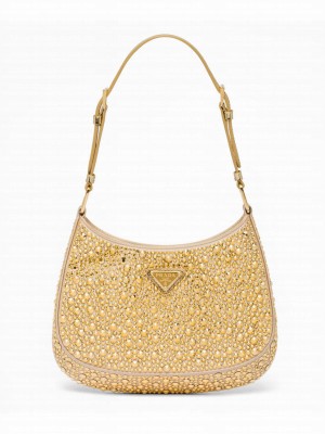 Prada Cleo Satin Bag With Crystals 1BC169 Golden