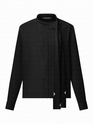 Louis Vuitton Women's Pleat Detail Lavalliere Blouse Black