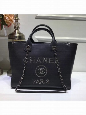 Chanel Deauville Grained Calfskin Medium Shopping Bag A57067 Black/Silver 2019 Collection