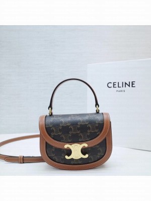 CELINE MINI BESACE CLEA TRIOMPHE CANVAS AND CALFSKIN 10L063 TAN