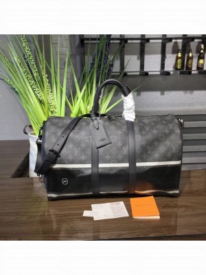 Louis Vuitton x Hiroshi Fujiwara Keepall 45 Bandouliere Duffle Bag Monogram Eclipse Flash Canvas Fall/Winter 2017 Collection M43413, Noir