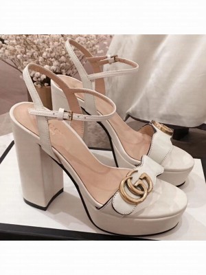 Gucci Leather Platform High-Heel Sandals with Double G 573021 White 2019 Collection