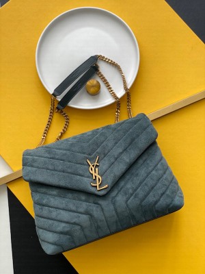 YSL Saint Laurent LouLou Medium Bag in Y-Quilted Suede 5749461 Algae