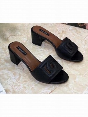 Dolce & Gabbana Heel 6.5cm Calfskin Mules Black With DG Millennials Logo 2021