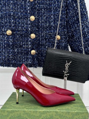 Gucci women's 8.5cm Metal effect heel Pointed toe Pump Burgundy