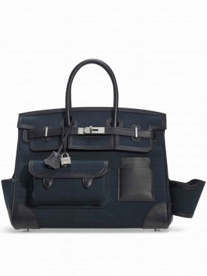 Hermes Birkin 35 Canvas & Swift Leather Cargo Dark Blue