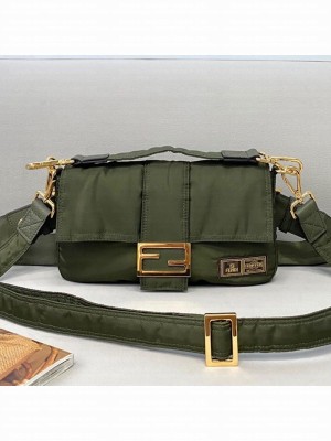 Fendi Men's Baguette Porter Nylon Medium Shoulder Bag/Belt Bag Green  2021 Collection