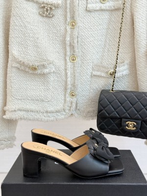 Chanel Lambskin Camellia Bow Heel Slides Mule Black 2025 