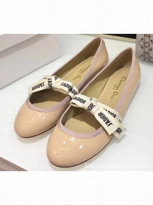 Miss Dior J'Adior And Bow Ribbon Ballet Pumps Patent Apricot 2019