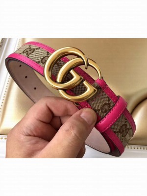 Gucci Width 3.5cm GG Canvas Belt with Double G Buckle Fuchsia