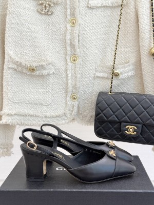 Chanel Lambskin cc Metal slingback Pumps Black 2025