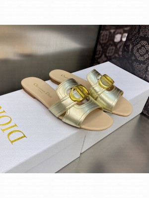 Dior 30 Montaigne Flats in Gold Metallic Calfskin 2023