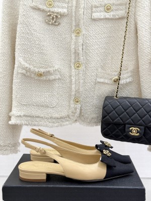 Chanel Camellia Bowknot Slingback Flat Sandals Beige 2025 