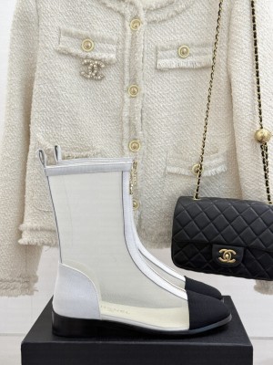 Chanel Mesh Flat Ankle Boots White 2025