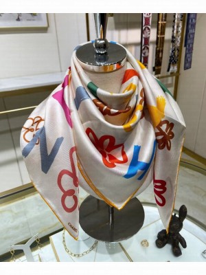 Chanel Women's Letter Logo Printed Square Scarf White