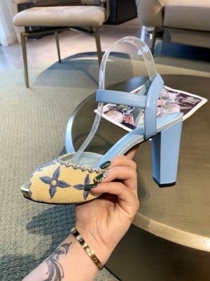 Louis Vuitton Raffia Heel 9.5cm Monogram Pumps Blue 2021 Collection 