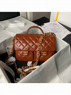 CHANEL 24A SMALL FLAP BAG WITH TOP HANDLE AS4993 brown