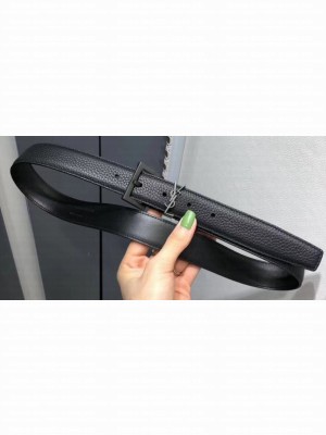 Saint Laurent Width 3cm Monogramme Belt With Square Buckle In Leather So Black