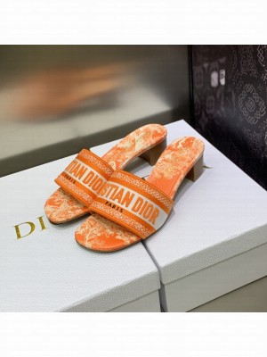 Dior Dway Heeled Slide Sandals 4cm in Cotton Embroidered 2023 Collection 021
