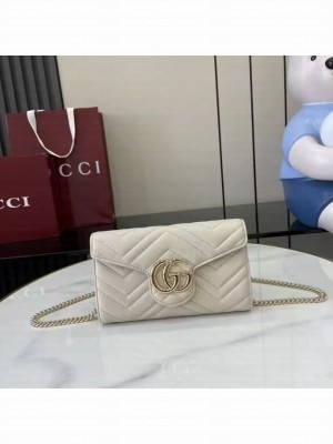 Gucci GG Marmont Wallet on chain 474575 White&Light Gold-Tone