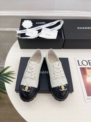 Chanel Lambsink Quilted CC Logo Lace-up Loafer White 2025