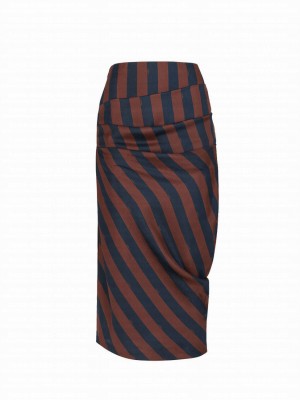 Fendi Women's Pequin Silk Skirt Brown