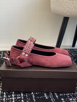 Alaïa BIKER BALLET FLATS IN SUEDE BURGUNDY
