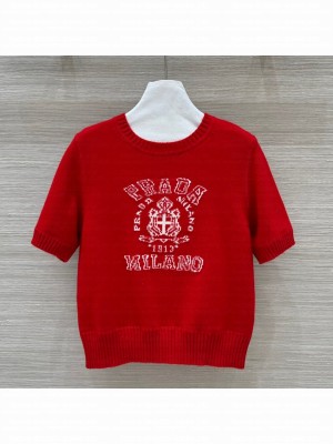 Prada Wool Short-sleeved Sweater P121729 Red 2024