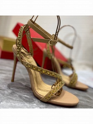 Christian Louboutin Gold Studde Sandals 10cm Nude 2021 Collection