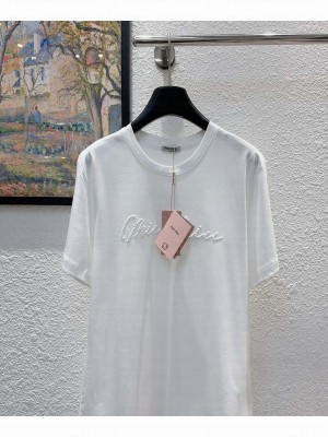 Miumiu Women's Letter Embroidered T-shirt White