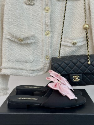 Chanel Satin Bow Flat Black/Pink 2024