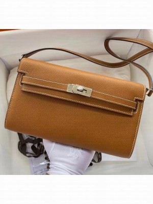 Hermes Kelly Long To Go Wallet in Original Epsom Leather Brown/Silver 2020 Collection